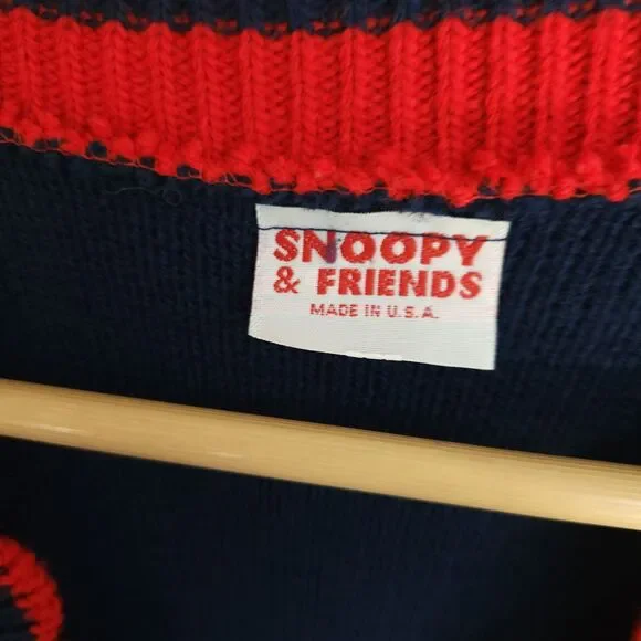 Vintage Snoopy & Friends Peanuts Sweater Vest Women's M Floral Knit Cardigan 90s - Picture 8 of 9